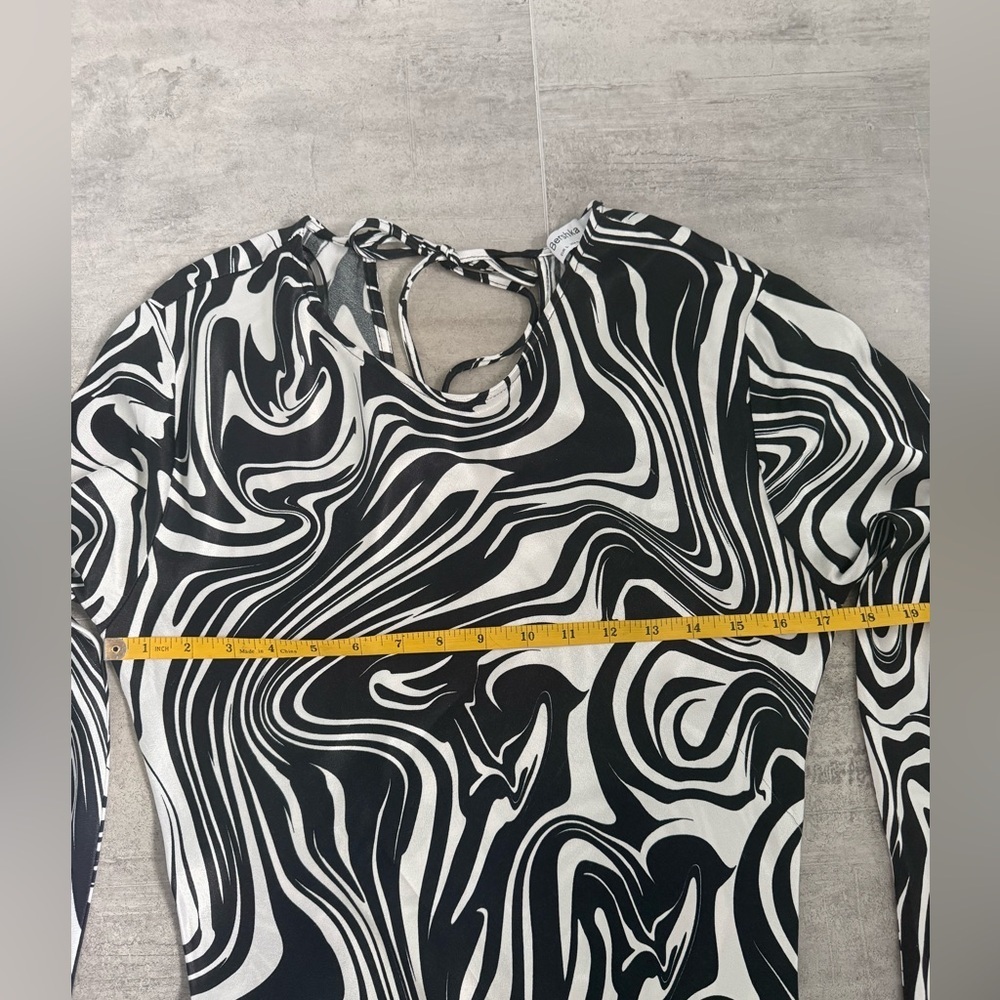 Bershka Black White Swirl Print Long Sleeve Midi Dress With Slits Size XX - Picture 11 of 13